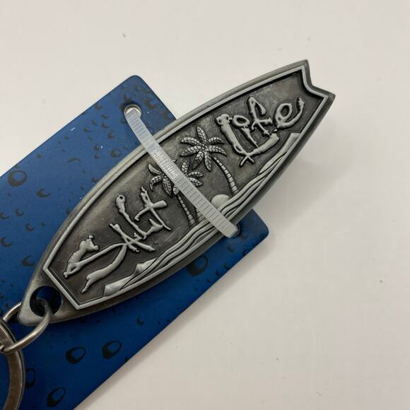 Salt Life Metal Surfboard Key Chain Bottle Opener Antiqued Gray Palm Trees NWT - Picture 2 of 4